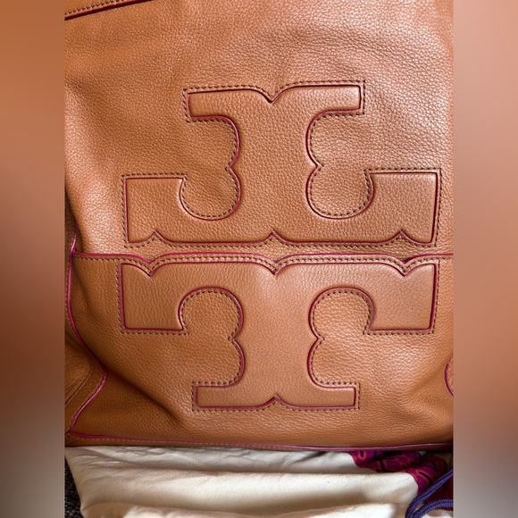 Tory Burch Rare Brown Leather Tote with Pink Accents - Picture 2 of 14